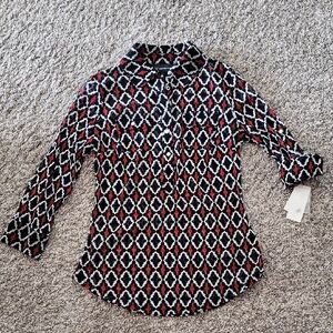 INC International Concepts Black, White & Red Geometric Button-Front Shirt